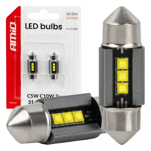 Żarówki LED CANBUS C5W C10W 31MM 2525 3SMD białe 12V 24V AMIO-05006