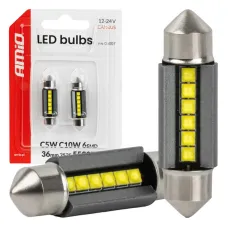 AMIO 05007 — Żarówki LED CANBUS C5W C10W 36MM 2525 6SMD White 12V 24V AMIO-05007