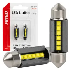 AMIO 05008 — Żarówki LED CANBUS C5W C10W 39MM 2525 6SMD białe 12V 24V AMIO-05008