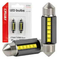 Żarówki LED CANBUS C5W C10W 41MM 2525 6SMD White 12V 24V AMIO-05009