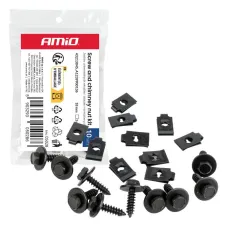 AMIO 05028 — Zestaw uniwersalnych wkrętów i blaszek montażowych 18 mm ⌀ 5 mm 10kpl AMIO-05028