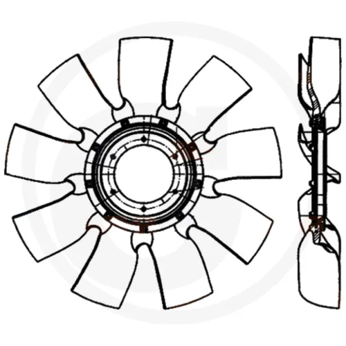 Łopatki wentylatora Valtra - Valmet  N113, N123, N143, N163, T121, T131, T151, T161, T171, T191, T132, T152, T162, T172, T182, T202, T133, T153