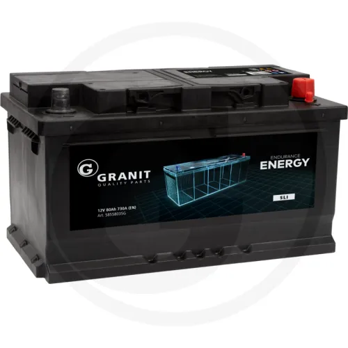 Akumulator 12 V 80 Ah 730 A (EN) napełniony, naładowany i bezobsługowy, technologia Ca/Ca Zestawienie ogólne Akumulatory GRANIT