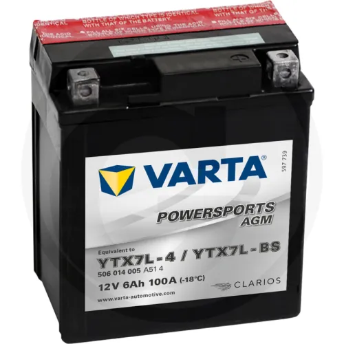 Akumulator POWERSPORTS AGM 12 V / 6 Ah Akumulator rozruchowy, ładowany na sucho, z kwasem, bezobsługowy Zestawienie ogólne Akumulatory VARTA