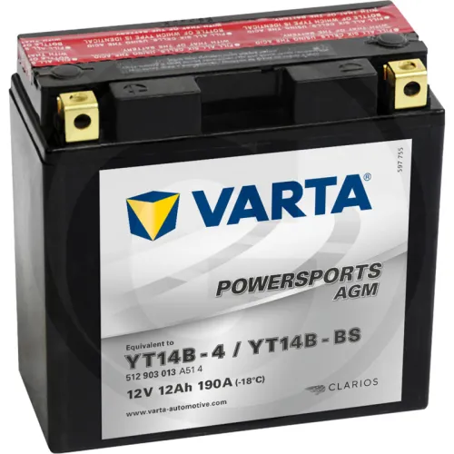 Akumulator POWERSPORTS AGM 12 V / 13 Ah Akumulator rozruchowy, ładowany na sucho, z kwasem, bezobsługowy Zestawienie ogólne Akumulatory VARTA