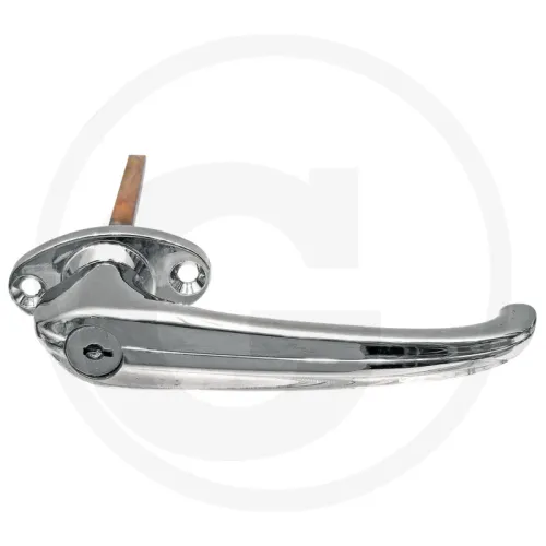 Klamka drzwi  Klamka z cylindrem, chromowana, z rozetą, rozstaw otworów 35 mm, długość uchwytu 140 mm, w zestawie kluczyk Blokady szyb i drzwi