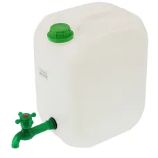  001322 — POJEMNIK NA WODĘ 20L - BIAŁY + PLASTIKOWY KRANIK BEZ GWINTU U DOŁU