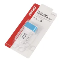 ADAPTER SAMOCHODOWY USB (ŁADOWARKA) 2 GNIAZDA - DC 5V, 1X1A, 1X2A + TESTER NAPIĘCIA AKUMULATORA