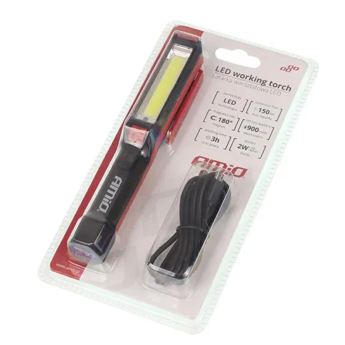 LATARKA WARSZTATOWA COB 2W 150LM 900MAH, MOCOWANIE NA 1X MAGNES I KLIPS