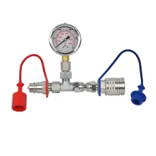 POLSKA PRODUKCJA 15200516 — MANOMETR GLICERYNOWY fi 63 mm, 0-400 BAR, W ZESTAWIE KPL SZYBKOZŁĄCZY WTYCZKA I ...
