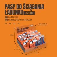 EKSPOZYTOR + ZESTAW PASÓW DO ŚCIĄGANIA ŁADUNKU 28 SZT: 3M,4M,5M,6M 250KG POMARAŃCZ