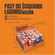  28_CAMBACKLE_STAND — EKSPOZYTOR + ZESTAW PASÓW DO ŚCIĄGANIA ŁADUNKU 28 SZT: 3M,4M,5M,6M 250KG POMARAŃ...