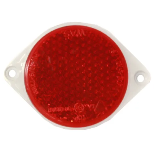 ODBLASK OKRĄGŁY Z UCHEM CZERWONY FI 75MM, ROZSTAW OTW. 100MM