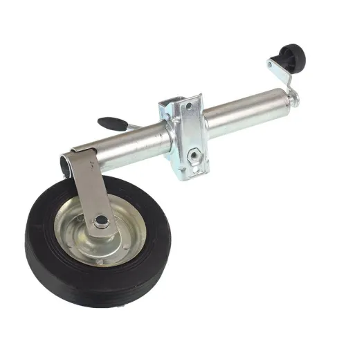 KOŁO PODPOROWE PRZYCZEPKI 150kg - FI 48mm - WYSUW 220MM Z UCHWYTEM, KOŁO GUMOWE Z FELGĄ STALOWĄ, HMIN=500MM