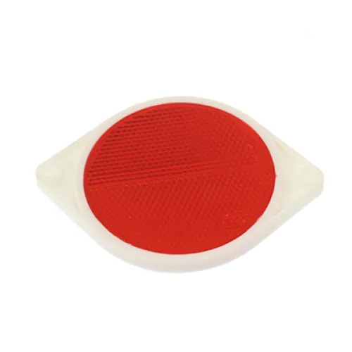ODBLASK OKRĄGŁY Z UCHEM CZERWONY FI 81MM, ROZSTAW OTW. 100MM