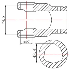 GMP GMP4002H — WIDEŁKI WAŁU ODB. MOCY FI 27X74,5 -43,4 PRZEKRÓJ TRÓJGARBNY 43,4