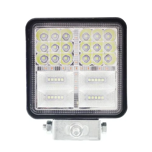 LAMPA ROBOCZA HALOGEN LED, 38 LED + WEWNĘTRZNE DIODY - ŻÓŁTE, KWADRATOWA, 10-30V, 108X108X37MM