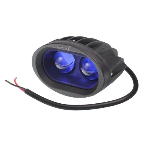 LAMPA ROBOCZA LEDOWA OWALNA -  2 LED MOCNA, NIEBIESKA, 10-30V, 2X10W, GRUBOŚĆ 55MM, OBUDOWA ALUM. OŚWIETLENIE SKUPIONE (SPOT)