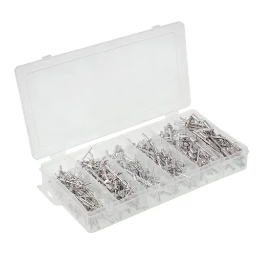 ZESTAW NITÓW ZRYWALNYCH 400SZTUK NITÓW O ŚREDNICY OD 2,4MM  DO 4,8MM, DŁG. ŁBA NITA 6MM