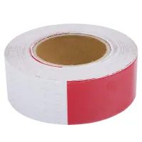 TAŚMA ODBLASKOWA OSTRZEGAWCZA W ROLCE 25MB BIAŁO-CZERWONA, KLASA 1, KONTUROWA , DOT