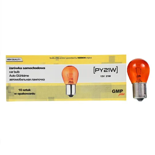 ŻARÓWKA PY21W, 12V, 21W BAU15S, AMBER, HOMOLOGACJA E13, KPL. 10SZT.