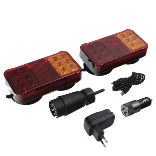 ZESTAW ŚWIATEŁ PRZYCZEPY BEZPRZEWODOWY, 12-LED,12/24V, MOCOWANIE NA MAGNES W WALIZCE, LAMPY PROSTOKĄTNE
