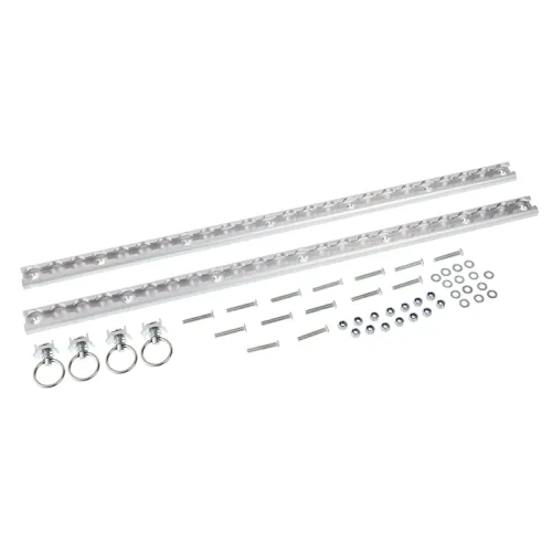 ZESTAW LISTEW MOCOWANIA ŁADUNKÓW ALUMINIOWYCH PÓŁOKRĄGŁYCH 609X30X11MM + HACZYKI + ŚRUBY MONTAŻOWE