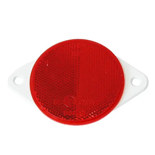 ODBLASK OKRĄGŁY Z UCHEM CZERWONY FI 75MM, ROZSTAW OTW. 97MM