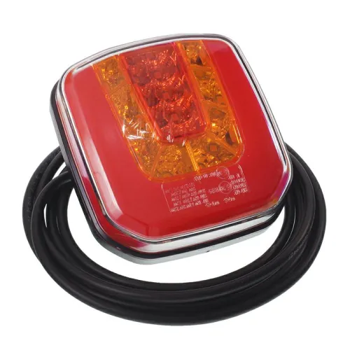 LAMPA TYLNA ZESPOLONA DIODOWA L/P Z PRZEWODEM, KWADRATOWA, 12/24V